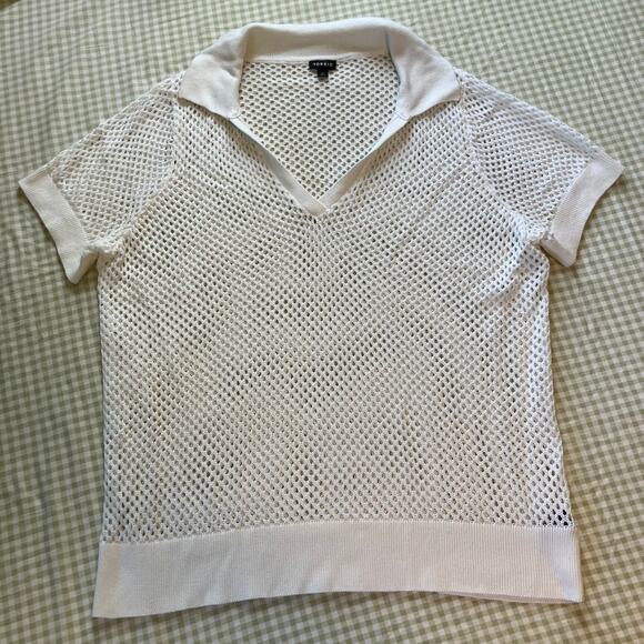 Torrid white crochet mesh fishnet style polo shirt - Picture 2 of 8